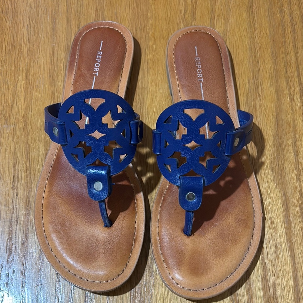 Report Blue Cutout Sandals | Flat Slip-On Size 8 | Boho Beachy Vibes